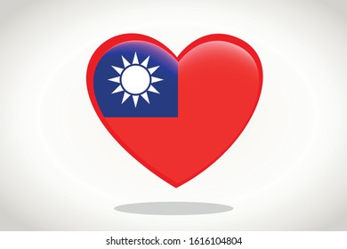 Taiwan Flag in Heart Shape. Heart 3d Flag of Taiwan, Taiwan flag template design.