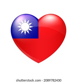 Taiwan flag in heart. Vector emblem icon. Country love symbol. Isolated illustration eps10