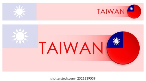 Banner web horizontal da bandeira de Taiwan no estilo neomorfismo moderno. Página Web Botão do cabeçalho do país taiwanês para aplicação móvel ou site da Internet. Vetor