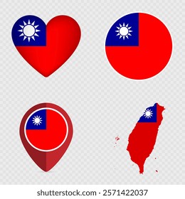 Taiwan Flag Icons Pack. Vector illustration.