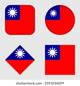 Taiwan Flag Icons Pack. Vector illustration.