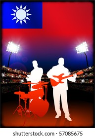 Taiwan Flag with Live Music Band on Stadium Background Original Illustration