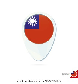 Taiwan flag location map pin icon on white background. Vector Illustration.
