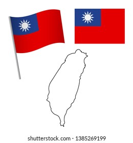 Taiwan flag and map. Patriotic background. National flag of Taiwan vector illustration