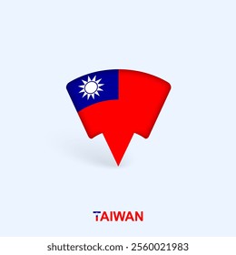 Taiwan Flag Map Pointer Design with Shadow. Vector illustrator.