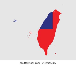 Mapa de la bandera de Taiwán. Mapa de la República de China con el cartel del país taiwanés. Ilustración vectorial. 