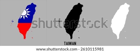 Taiwan flag and map shape black and gray color.