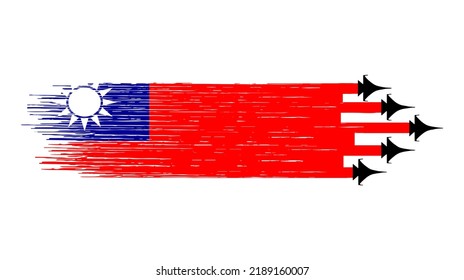 Taiwan Flag With Military Fighter Jets Isolated   Background