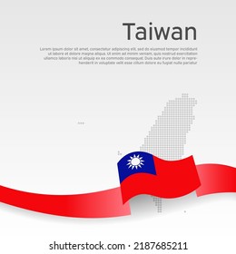 Taiwan flag, mosaic map on a white background. Republic of China. State patriotic taiwanese banner, cover. Wavy ribbon color flag of taiwan. National poster. Business booklet. Vector, design template