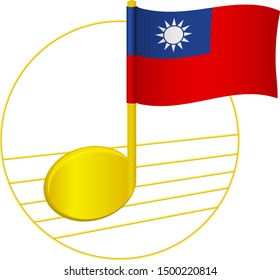 Taiwan flag and musical note. Music background. National flag of Taiwan and music festival concept vector illustration