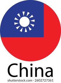 Taiwan flag. Official national flag of the world. Country round shape illustration. Official coloring sign, country flag banner. International travel symbol isolated on transparent background.