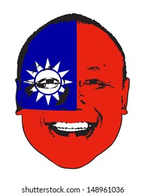 A Taiwan flag on a face, isolated against white. 