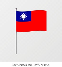 Taiwan flag on flagpole. Vector illustration.