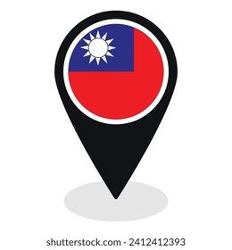 Taiwan flag on map pinpoint icon isolated. Flag of Taiwan