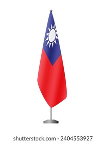 Taiwan flag on flag stand for official meetings, transparent background, vector
