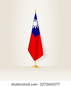 Taiwan flag on a flag stand. Vector illustration.