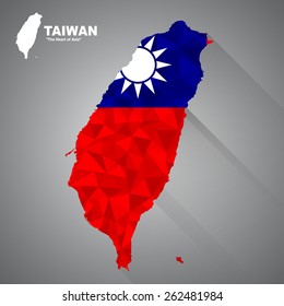 Taiwan flag overlay on Taiwan map with polygonal and long tail shadow style (EPS10 art vector)