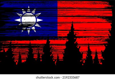 Taiwan  flag painted with brush stroke on night sky in forest background