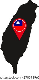 Silhueta de localização do mapa de pinos da bandeira de Taiwan