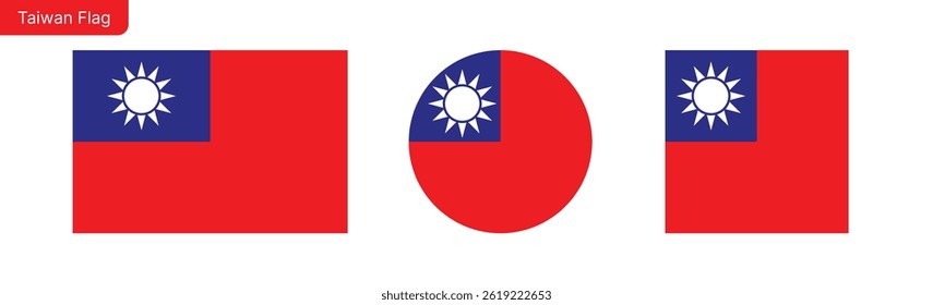  Taiwan flag PNG vector. Taiwan Square and round icon isolated on transparent PNG background. Taiwan flag icon