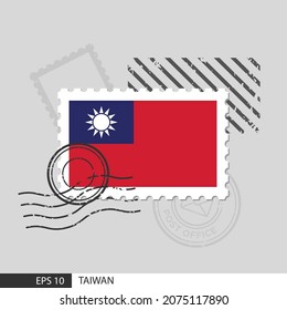 Taiwan Flagge Briefmarke. Einzige Vektorgrafik auf grauem Hintergrund mit Poststempeln und Angeben ist Vektoreps10.