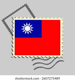 Taiwan flag postage stamp. Isolated vector illustration on grey post stamp background