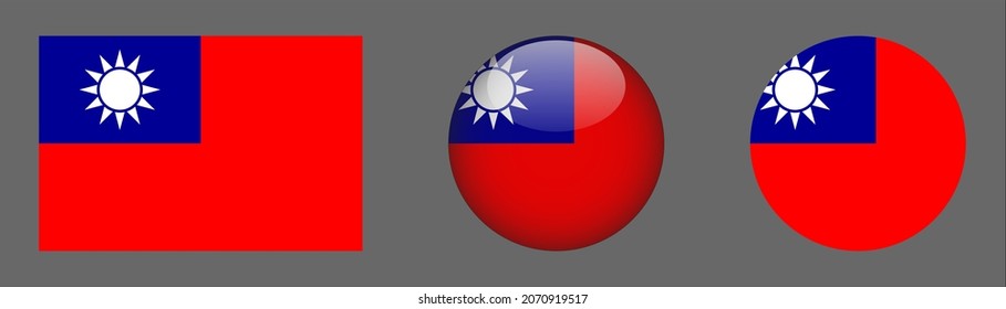 Taiwan flag set collection, button rounded, flat rounded.