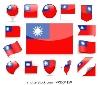 Taiwan Flag Set - Vector Illustration