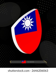 Taiwan Flag Shield icon in 3D on Dark Modern Abstract Rugby Background. Perfect for sports events, heritage themes, national celebrations, and patriotic designs.