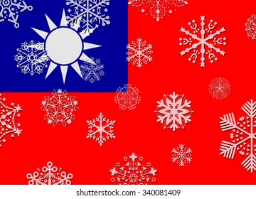 taiwan flag with snowflakes