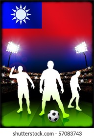 Taiwan Flag with Soccer Player on Stadium Background Original Illustration