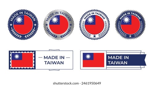 Taiwan Flag, Taiwan Flag Stamp, Made in Taiwan. Taiwan Verified, Country Flag Stamp, Verified, Certified, Made in, Tag, Seal, Stamp, Silver, Flag, Icon vector.