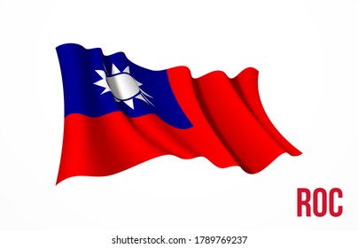 Taiwan flag state symbol isolated on background national banner. Greeting card National Independence Day of the republic of China. Illustration banner with realistic state flag of ROC.