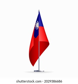 Taiwan flag state symbol isolated on background national banner. Greeting card National Independence Day of the republic of China. Illustration banner with realistic state flag of ROC.