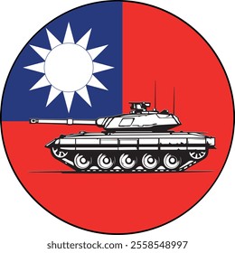 Taiwan flag with tank in the foreground