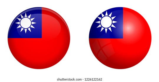 Taiwan flag under 3d dome button and on glossy sphere / ball.