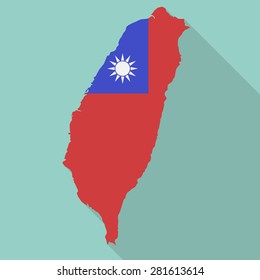 Taiwan  flag,map flat icon with long shadow. Vector EPS10