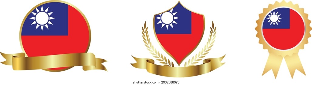 Taiwan flags. Symbols of countries map