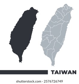 Taiwan flat and border outline vector maps