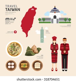 Taiwan Flat Icons Design Travel Concept.Vector