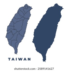 Taiwan flat and outline vector map set
