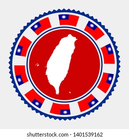 Taiwan flat stamp with map and flag. Vector illustration of Taiwanese symbol for travel and tourism.