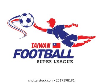 Taiwan football league, Soccer ball, Football logo, Footballer jump isolated on white background, Vector Illustration