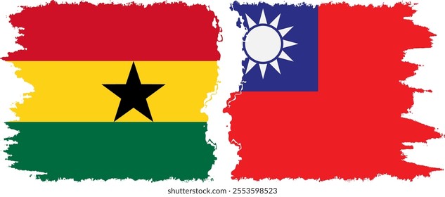 Taiwan and Ghana grunge flags connection, vector