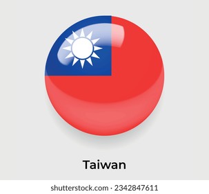 Taiwan-Hochglanzblase mit nationaler Flagge, rund geformtes Symbol, Vektorgrafik-Glas