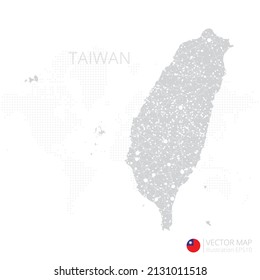 Mapa gris de Taiwán aislado en fondo blanco con línea de malla abstracta y escalas puntuales. Ilustración vectorial eps 10