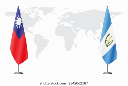 Taiwan and Guatemala flags for official meeting against background of world map.