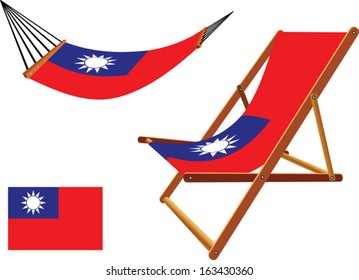 taiwan hammock and deck chair set against white background, abstract vector art illustration