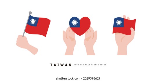 [Taiwan] Hand and national flag icon vector illustration	