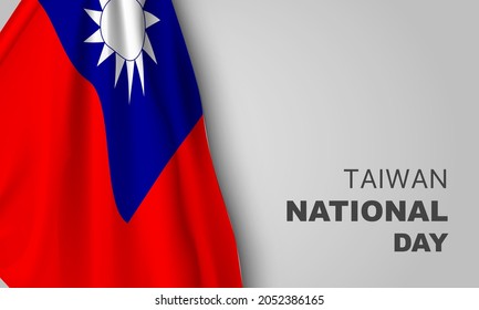 Taiwan happy national day greeting card, banner with template text vector illustration. Taiwanese memorial holiday 10th of October design element with flag with sun